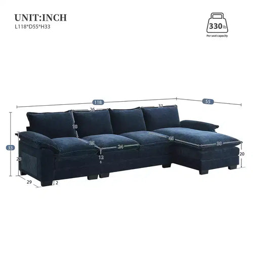 Canapé d'angle modulaire de 329 cm avec tissu chenille infroissable, design sans cadre de compression, canapé sectionnel moderne 6 places pour salon