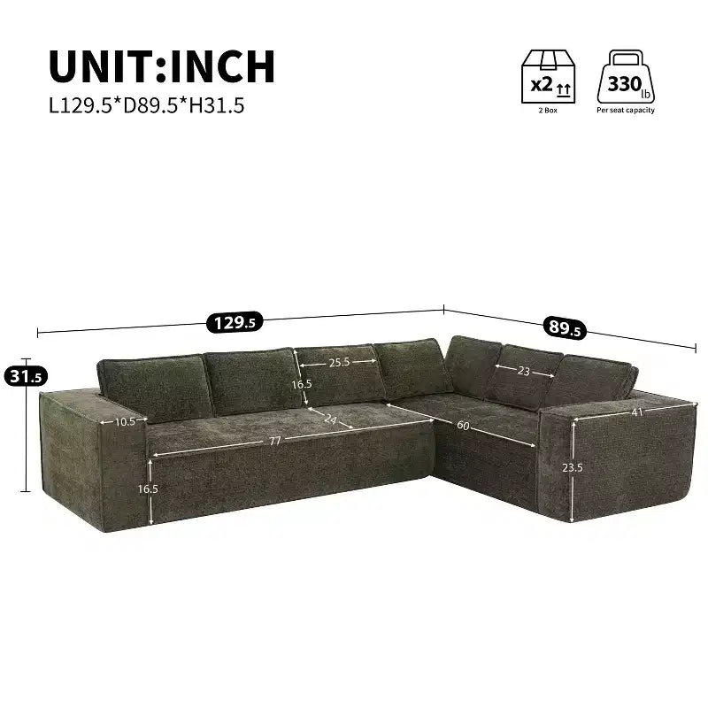 Canapé d'angle modulaire de 329 cm avec tissu chenille infroissable, design sans cadre de compression, canapé sectionnel moderne 6 places pour salon