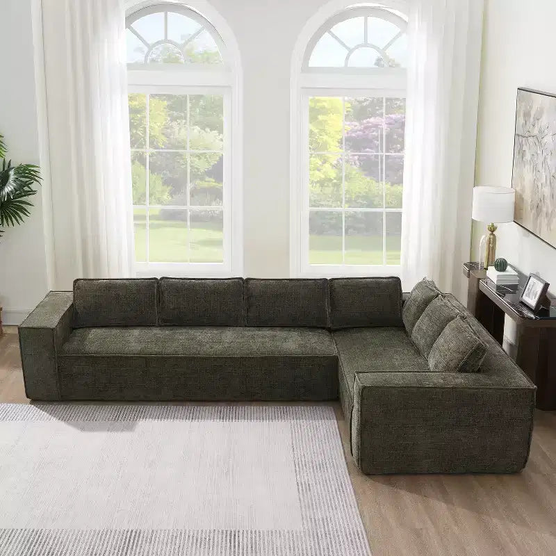 Canapé d'angle modulaire de 329 cm avec tissu chenille infroissable, design sans cadre de compression, canapé sectionnel moderne 6 places pour salon