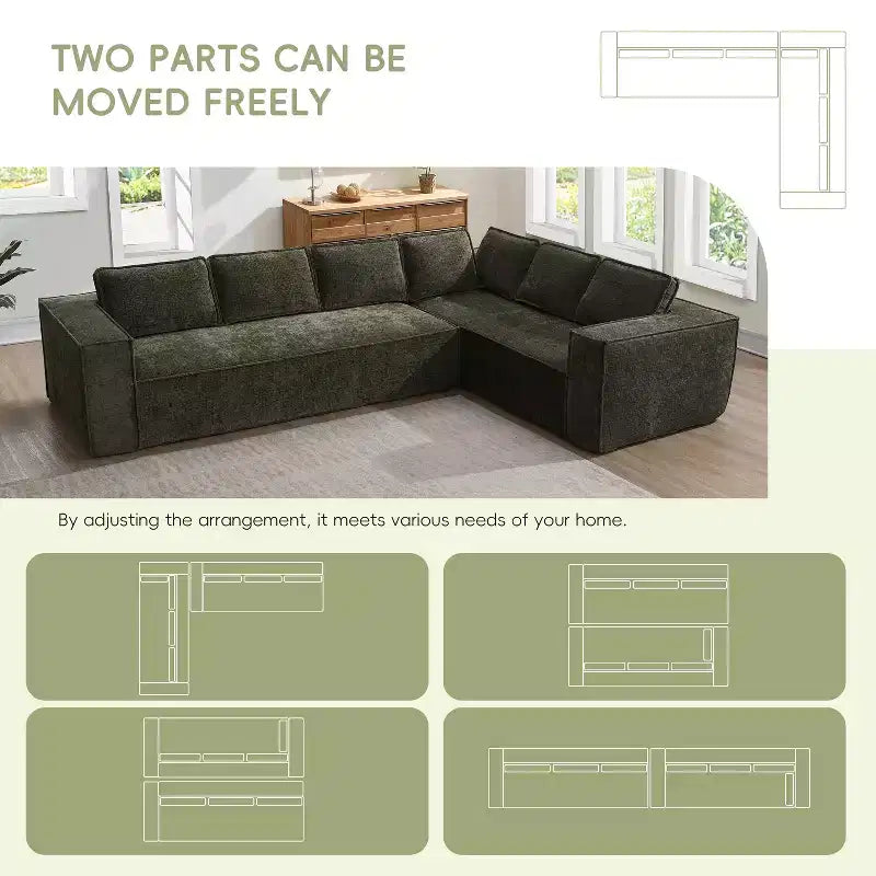 Canapé d'angle modulaire de 329 cm avec tissu chenille infroissable, design sans cadre de compression, canapé sectionnel moderne 6 places pour salon