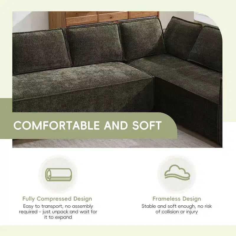 Canapé d'angle modulaire de 329 cm avec tissu chenille infroissable, design sans cadre de compression, canapé sectionnel moderne 6 places pour salon