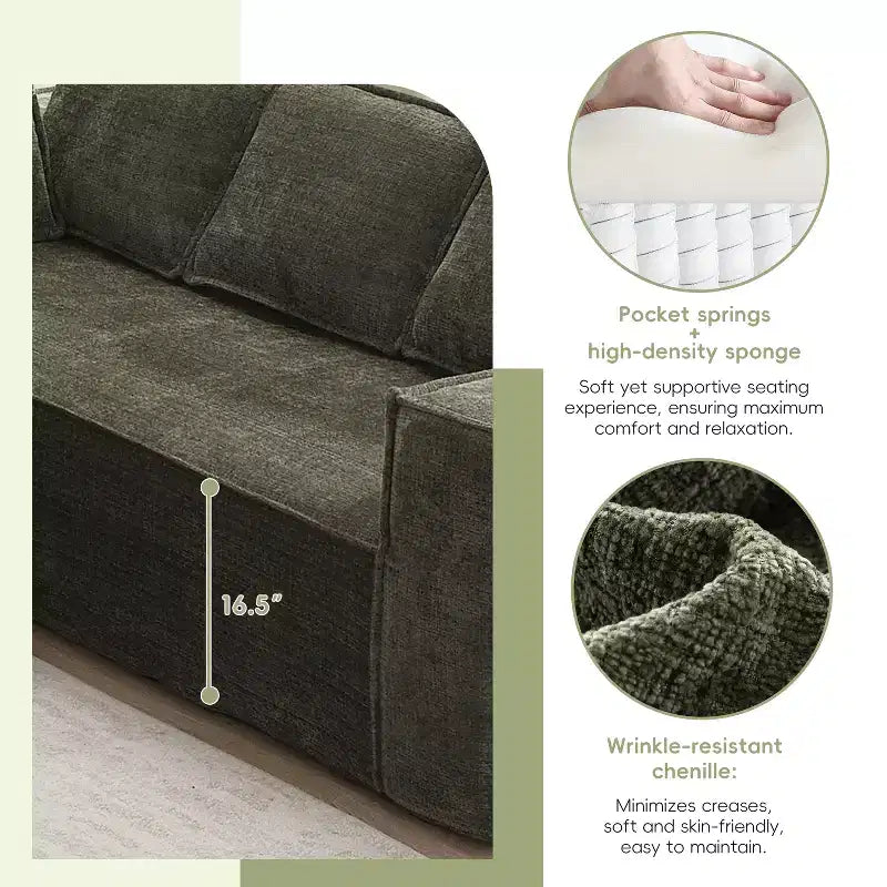 Canapé d'angle modulaire de 329 cm avec tissu chenille infroissable, design sans cadre de compression, canapé sectionnel moderne 6 places pour salon