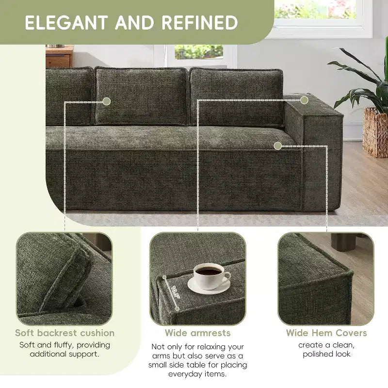 Canapé d'angle modulaire de 329 cm avec tissu chenille infroissable, design sans cadre de compression, canapé sectionnel moderne 6 places pour salon
