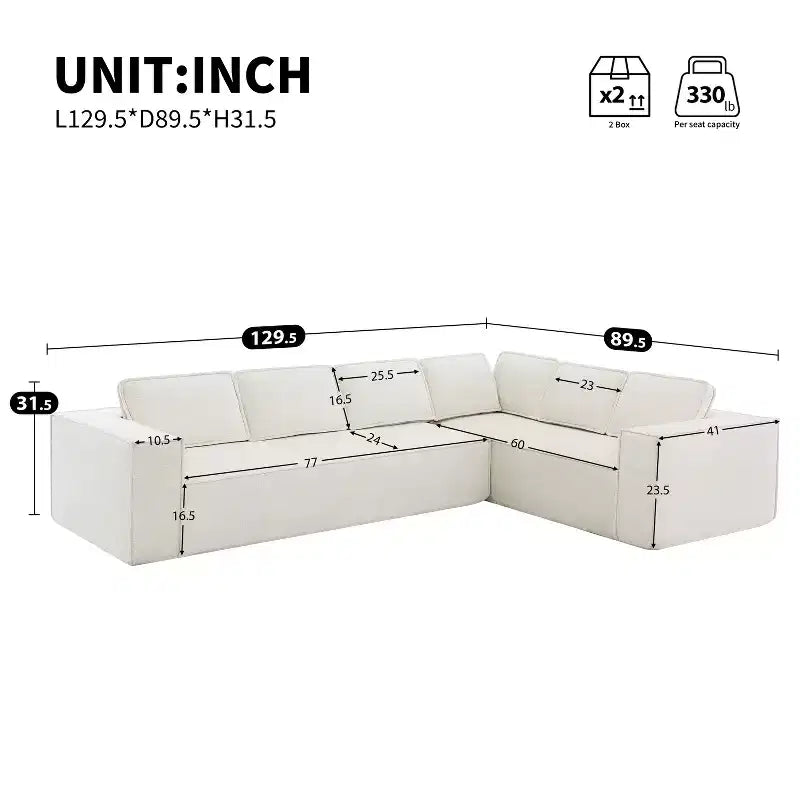 Canapé d'angle modulaire de 329 cm avec tissu chenille infroissable, design sans cadre de compression, canapé sectionnel moderne 6 places pour salon
