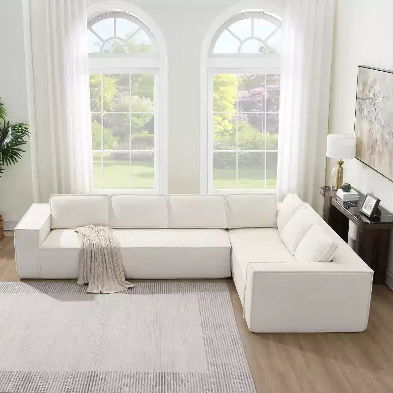 Canapé d'angle modulaire de 329 cm avec tissu chenille infroissable, design sans cadre de compression, canapé sectionnel moderne 6 places pour salon