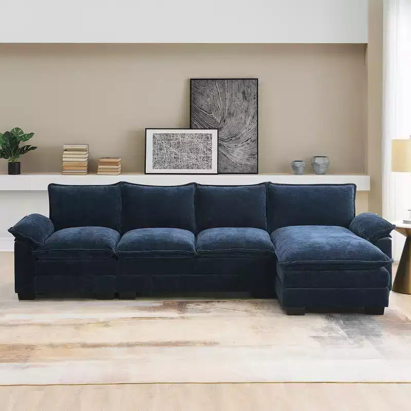 Canapé d'angle modulaire de 329 cm avec tissu chenille infroissable, design sans cadre de compression, canapé sectionnel moderne 6 places pour salon