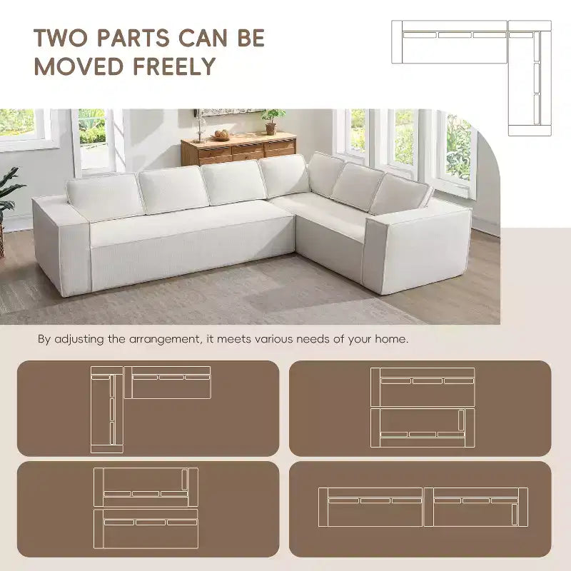 Canapé d'angle modulaire de 329 cm avec tissu chenille infroissable, design sans cadre de compression, canapé sectionnel moderne 6 places pour salon