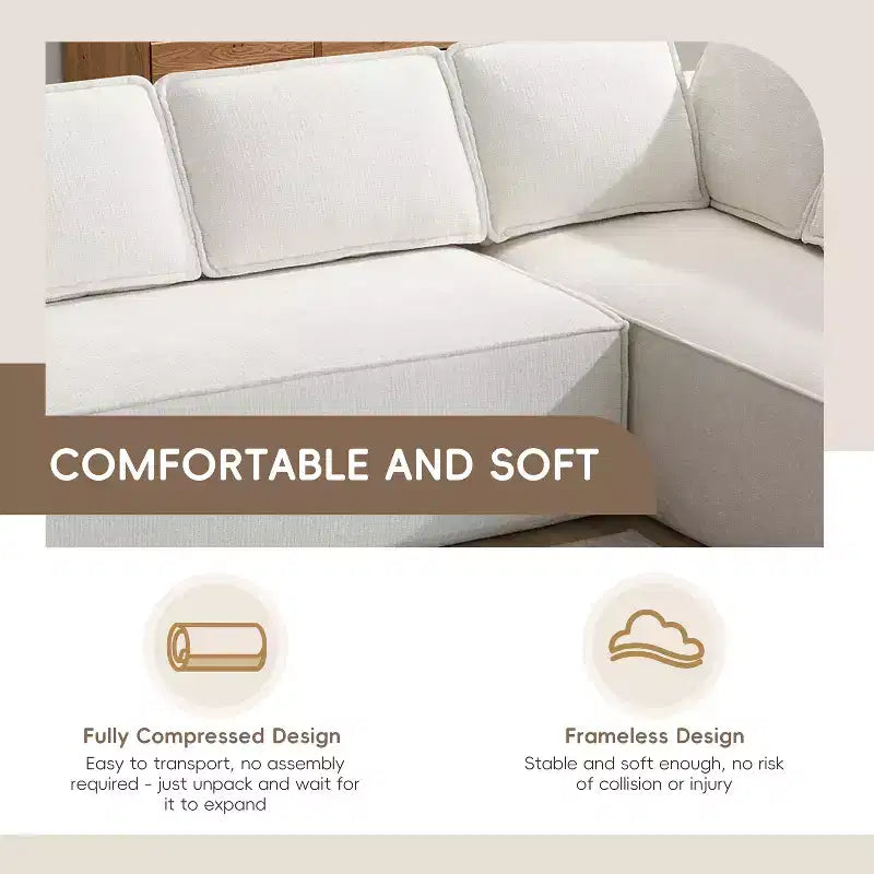 Canapé d'angle modulaire de 329 cm avec tissu chenille infroissable, design sans cadre de compression, canapé sectionnel moderne 6 places pour salon
