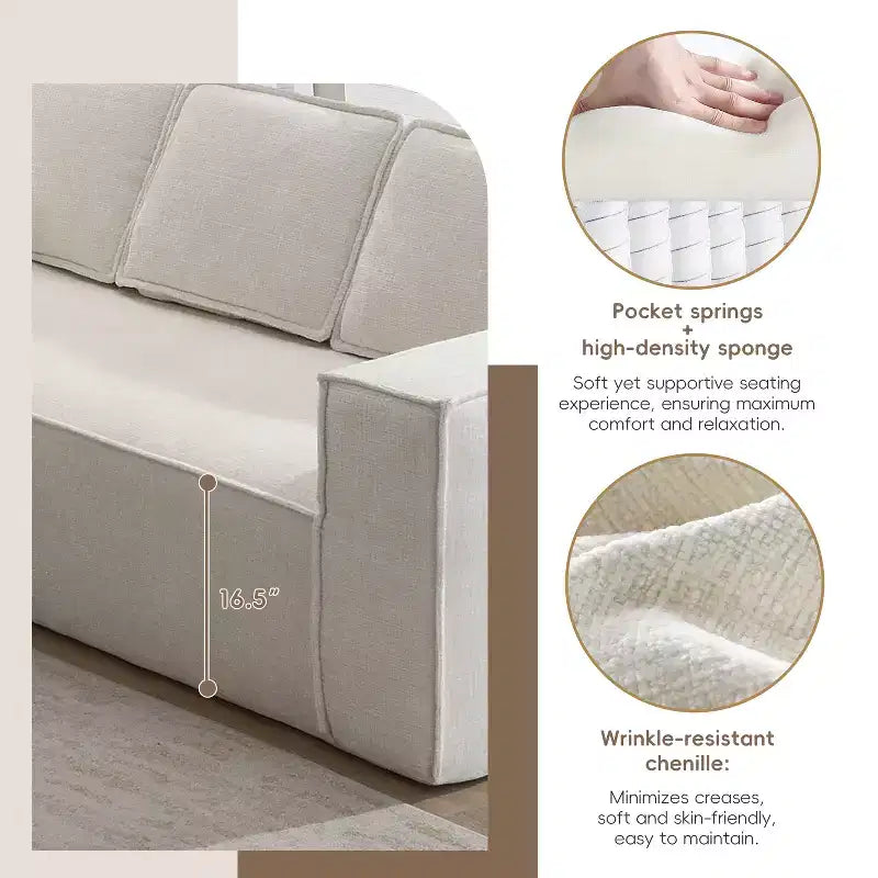 Canapé d'angle modulaire de 329 cm avec tissu chenille infroissable, design sans cadre de compression, canapé sectionnel moderne 6 places pour salon
