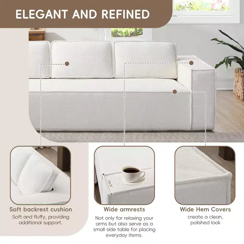 Canapé d'angle modulaire de 329 cm avec tissu chenille infroissable, design sans cadre de compression, canapé sectionnel moderne 6 places pour salon