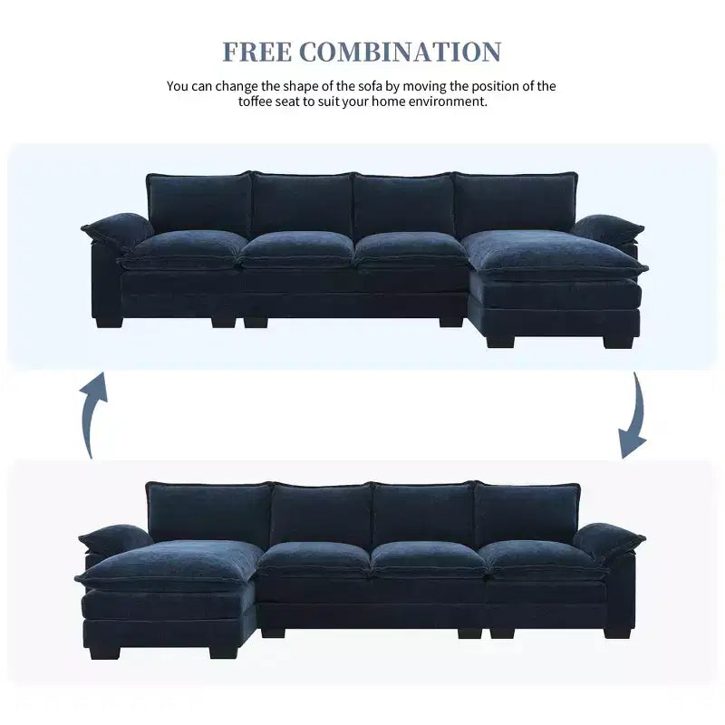 Canapé d'angle modulaire de 329 cm avec tissu chenille infroissable, design sans cadre de compression, canapé sectionnel moderne 6 places pour salon
