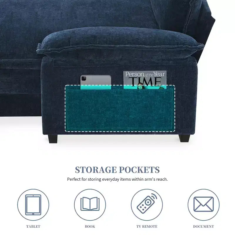 Canapé d'angle modulaire de 329 cm avec tissu chenille infroissable, design sans cadre de compression, canapé sectionnel moderne 6 places pour salon
