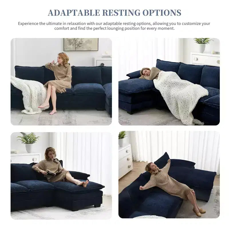 Canapé d'angle modulaire de 329 cm avec tissu chenille infroissable, design sans cadre de compression, canapé sectionnel moderne 6 places pour salon