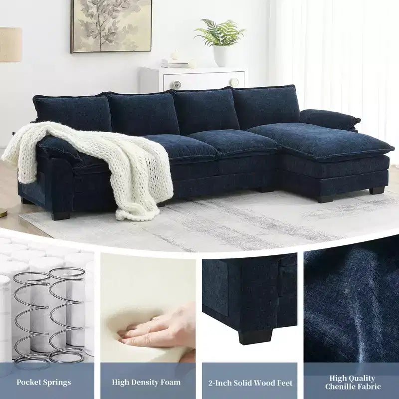 Canapé d'angle modulaire de 329 cm avec tissu chenille infroissable, design sans cadre de compression, canapé sectionnel moderne 6 places pour salon