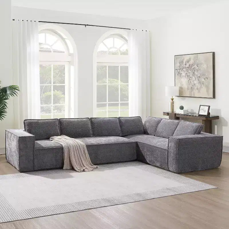 Canapé d'angle modulaire de 329 cm avec tissu chenille infroissable, design sans cadre de compression, canapé sectionnel moderne 6 places pour salon