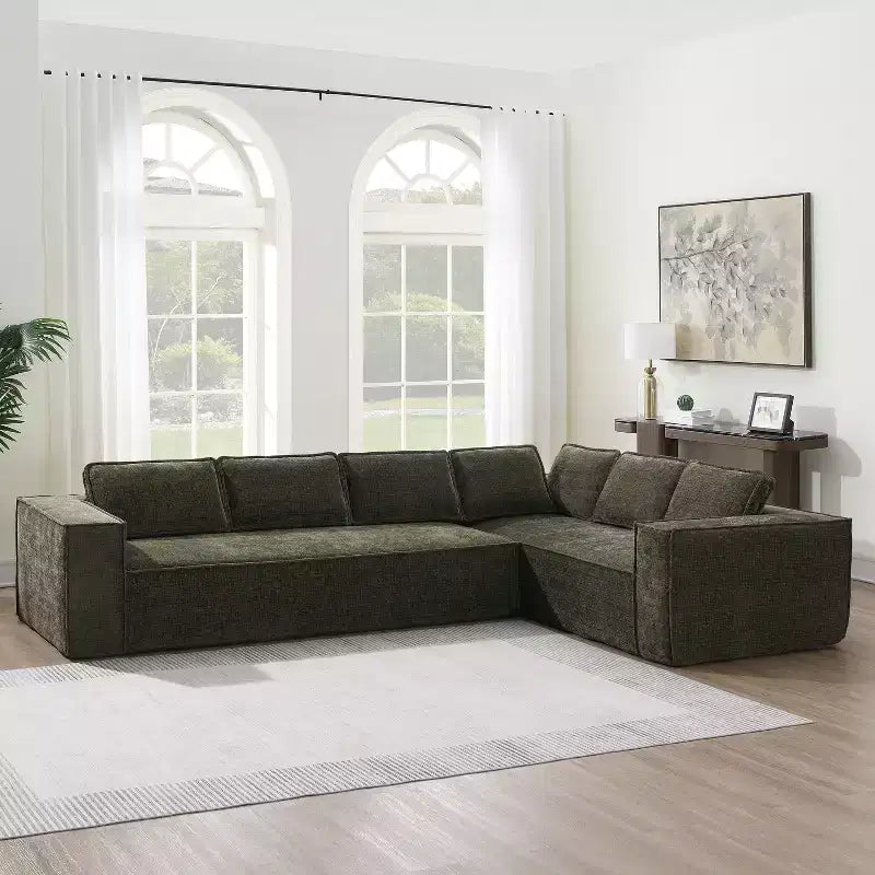 Canapé d'angle modulaire de 329 cm avec tissu chenille infroissable, design sans cadre de compression, canapé sectionnel moderne 6 places pour salon