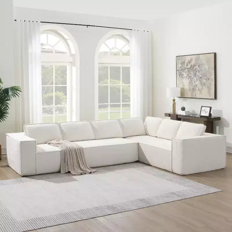 Canapé d'angle modulaire de 329 cm avec tissu chenille infroissable, design sans cadre de compression, canapé sectionnel moderne 6 places pour salon