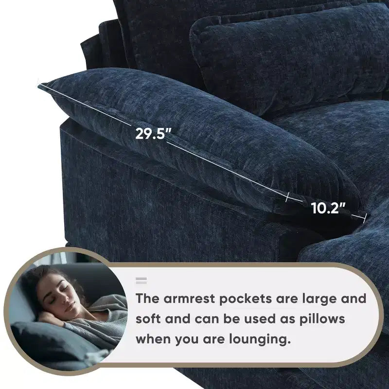 Canapé sectionnel en U de 312 cm avec port USB, porte-gobelets et console, canapé 6 places en chenille avec double coussin pour salon
