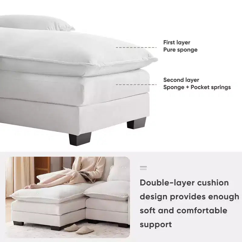Canapé sectionnel en U de 312 cm avec port USB, porte-gobelets et console, canapé 6 places en chenille avec double coussin pour salon