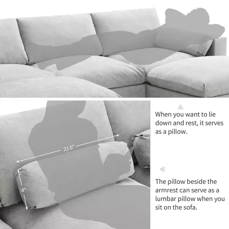Canapé modulable en chenille de 86,5 pouces avec poches de rangement, poufs et oreillers, canapé nuage en forme de U de 5 places pour salon