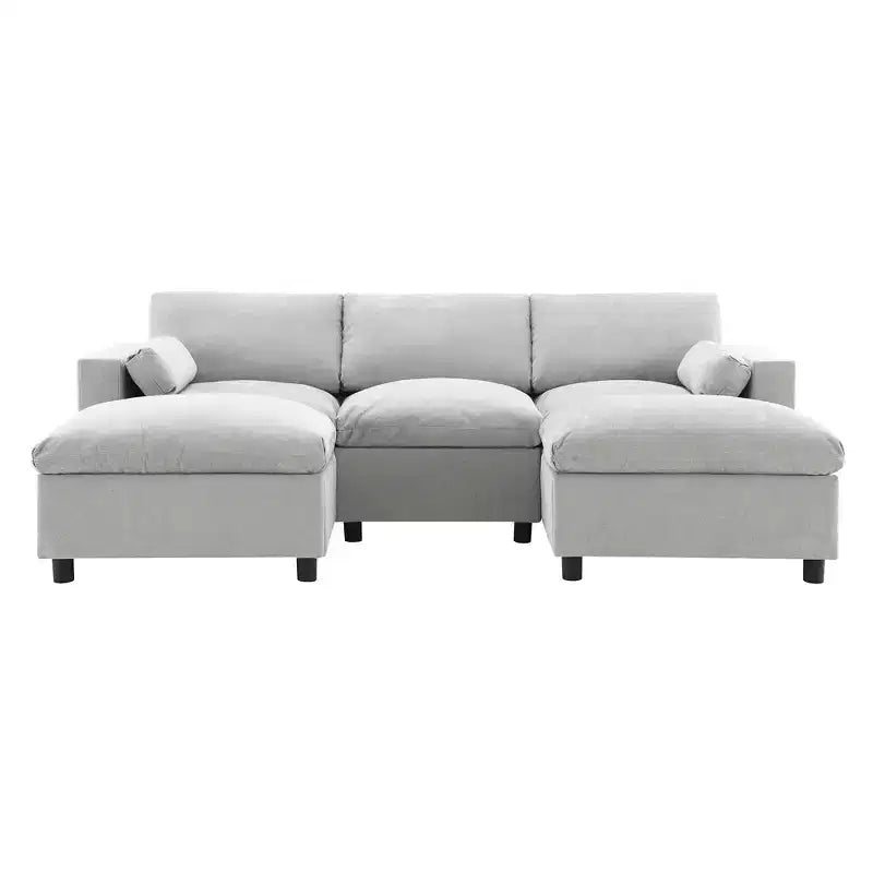 Canapé modulable en chenille de 86,5 pouces avec poches de rangement, poufs et oreillers, canapé nuage en forme de U de 5 places pour salon