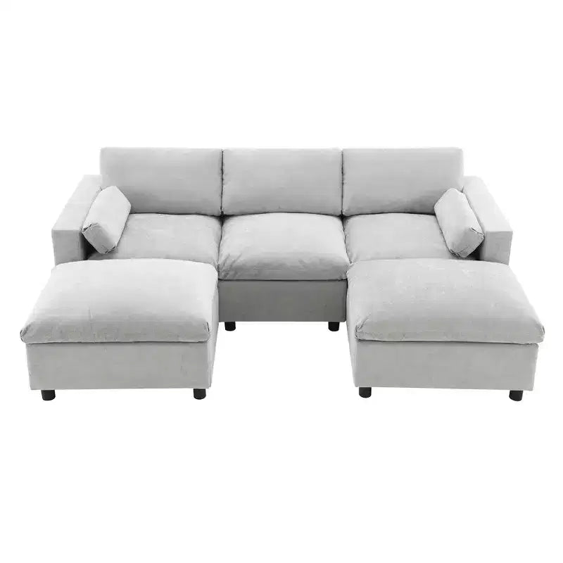 Canapé modulable en chenille de 86,5 pouces avec poches de rangement, poufs et oreillers, canapé nuage en forme de U de 5 places pour salon