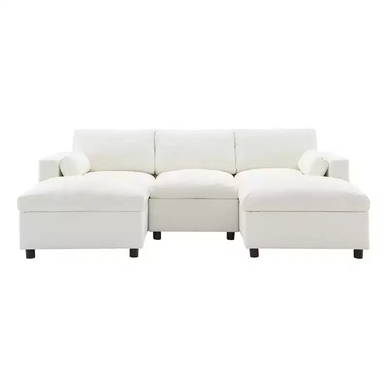 Canapé modulable en chenille de 86,5 pouces avec poches de rangement, poufs et oreillers, canapé nuage en forme de U de 5 places pour salon