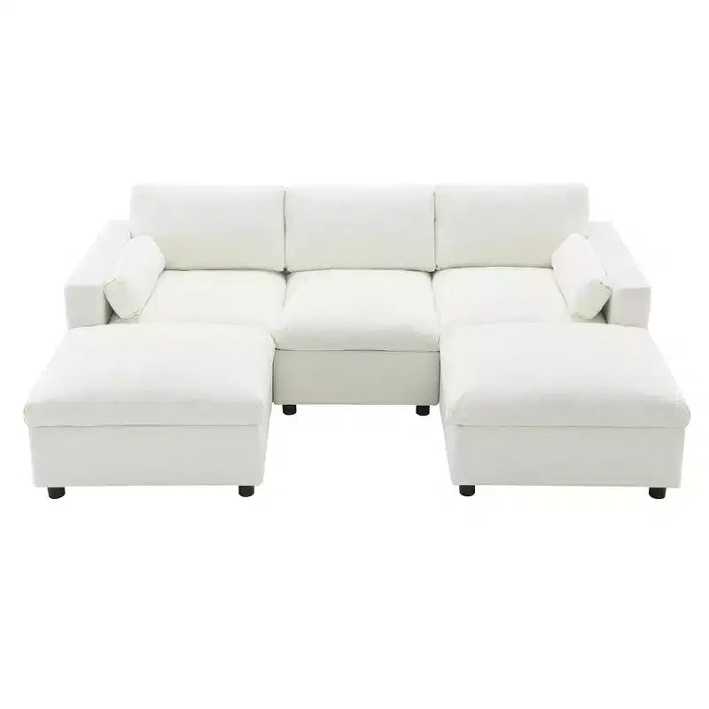 Canapé modulable en chenille de 86,5 pouces avec poches de rangement, poufs et oreillers, canapé nuage en forme de U de 5 places pour salon