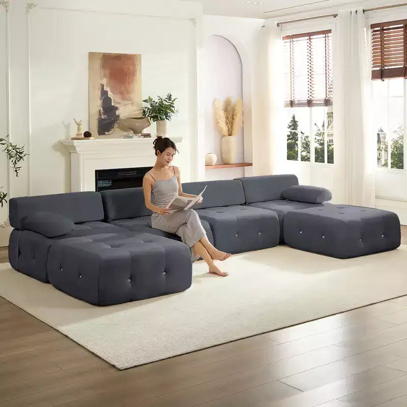 Mjkone Canapé sectionnel modulaire en velours en forme de U avec ottomane combinable gratuitement, canapé convertible 4 places avec garniture à rivets