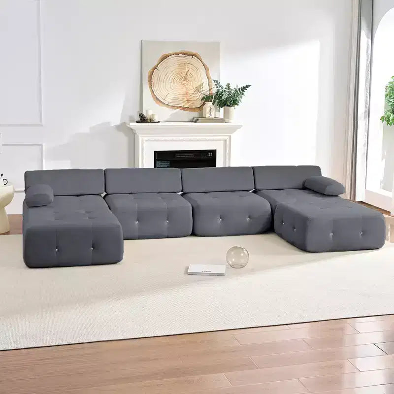 Mjkone Canapé sectionnel modulaire en velours en forme de U avec ottomane combinable gratuitement, canapé convertible 4 places avec garniture à rivets