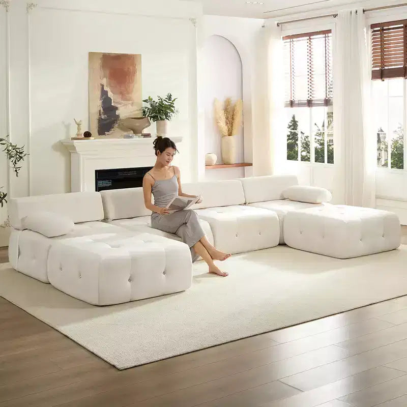 Mjkone Canapé sectionnel modulaire en velours en forme de U avec ottomane combinable gratuitement, canapé convertible 4 places avec garniture à rivets