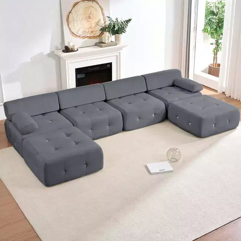 Mjkone Canapé sectionnel modulaire en velours en forme de U avec ottomane combinable gratuitement, canapé convertible 4 places avec garniture à rivets