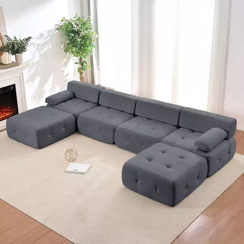 Mjkone Canapé sectionnel modulaire en velours en forme de U avec ottomane combinable gratuitement, canapé convertible 4 places avec garniture à rivets