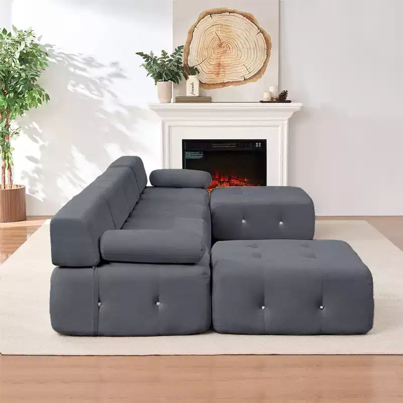 Mjkone Canapé sectionnel modulaire en velours en forme de U avec ottomane combinable gratuitement, canapé convertible 4 places avec garniture à rivets