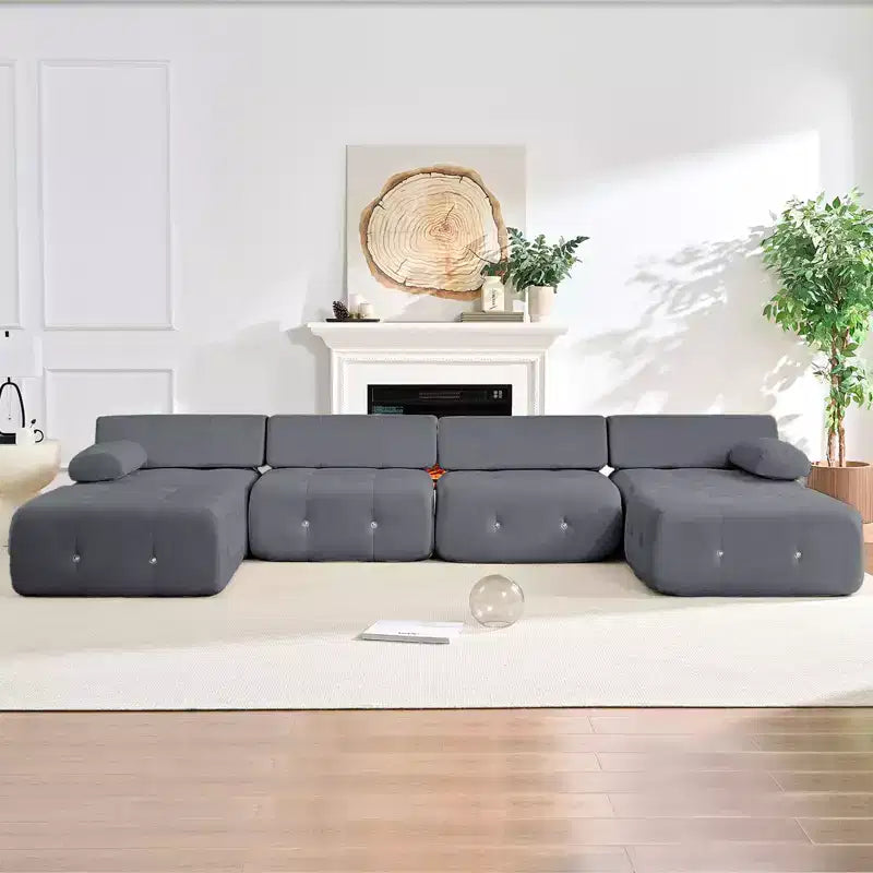Mjkone Canapé sectionnel modulaire en velours en forme de U avec ottomane combinable gratuitement, canapé convertible 4 places avec garniture à rivets