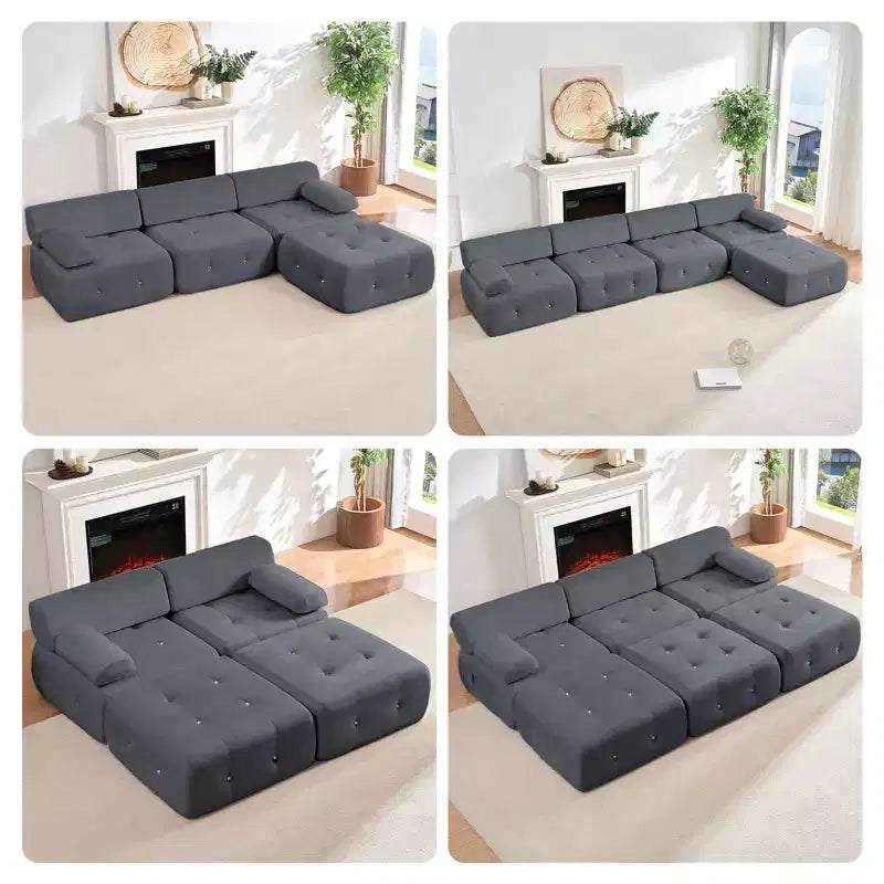 Mjkone Canapé sectionnel modulaire en velours en forme de U avec ottomane combinable gratuitement, canapé convertible 4 places avec garniture à rivets