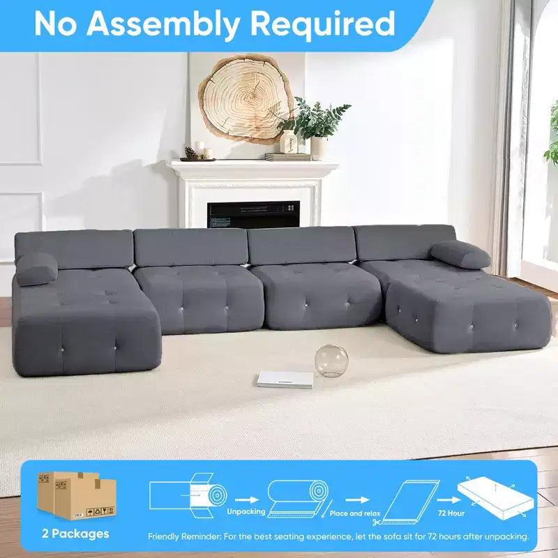 Mjkone Canapé sectionnel modulaire en velours en forme de U avec ottomane combinable gratuitement, canapé convertible 4 places avec garniture à rivets
