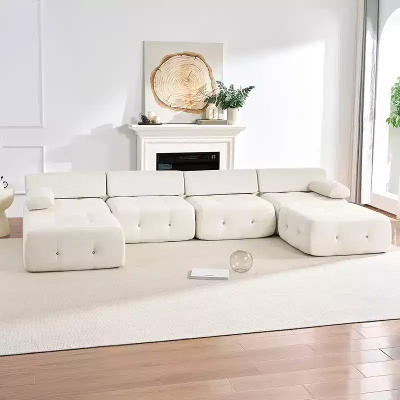Mjkone Canapé sectionnel modulaire en velours en forme de U avec ottomane combinable gratuitement, canapé convertible 4 places avec garniture à rivets