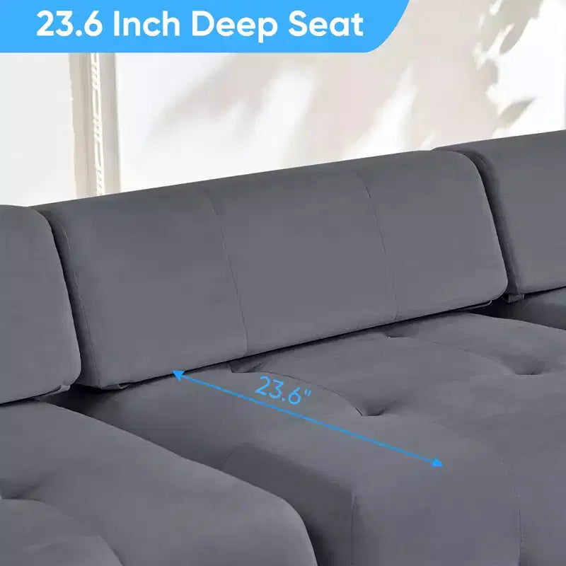 Mjkone Canapé sectionnel modulaire en velours en forme de U avec ottomane combinable gratuitement, canapé convertible 4 places avec garniture à rivets
