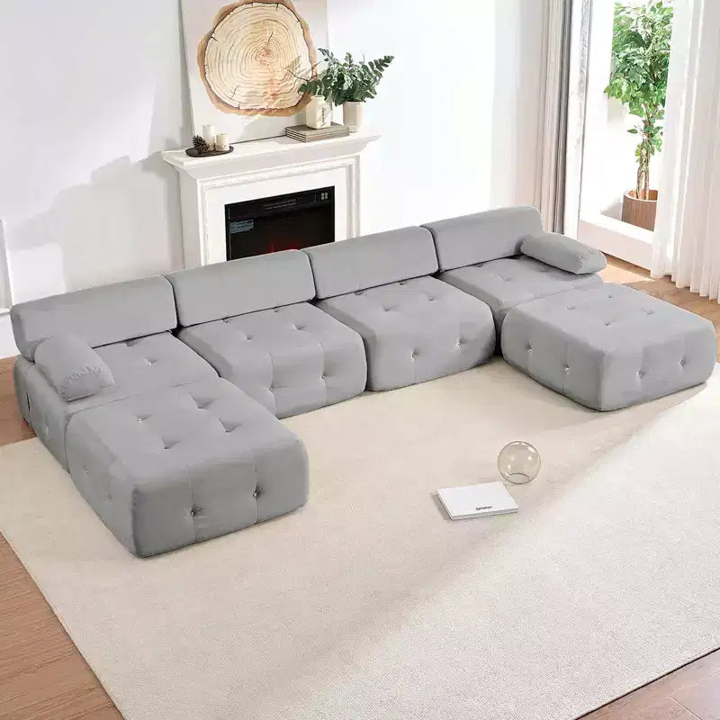 Mjkone Canapé sectionnel modulaire en velours en forme de U avec ottomane combinable gratuitement, canapé convertible 4 places avec garniture à rivets