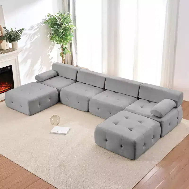 Mjkone Canapé sectionnel modulaire en velours en forme de U avec ottomane combinable gratuitement, canapé convertible 4 places avec garniture à rivets