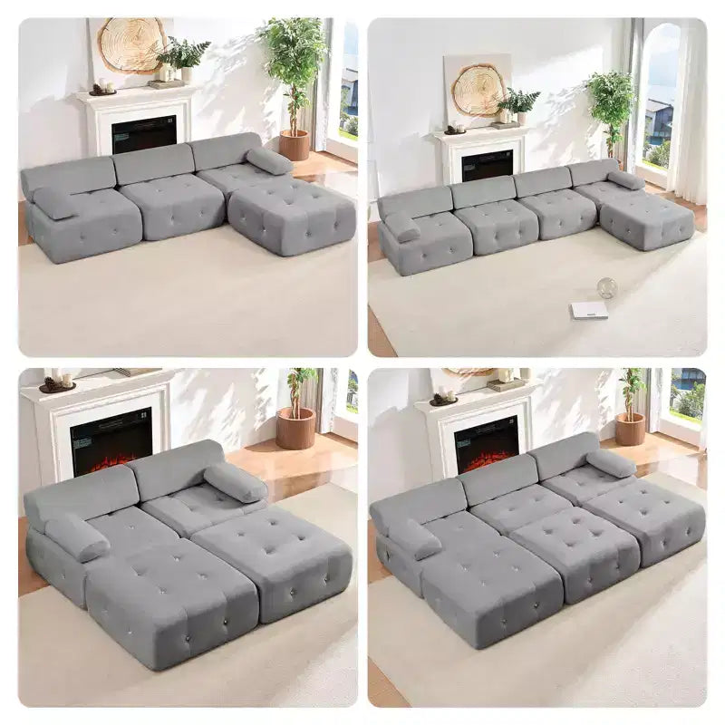 Mjkone Canapé sectionnel modulaire en velours en forme de U avec ottomane combinable gratuitement, canapé convertible 4 places avec garniture à rivets