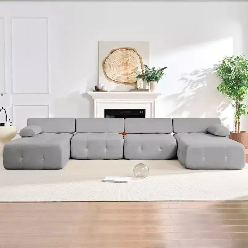 Mjkone Canapé sectionnel modulaire en velours en forme de U avec ottomane combinable gratuitement, canapé convertible 4 places avec garniture à rivets