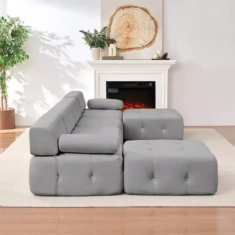 Mjkone Canapé sectionnel modulaire en velours en forme de U avec ottomane combinable gratuitement, canapé convertible 4 places avec garniture à rivets