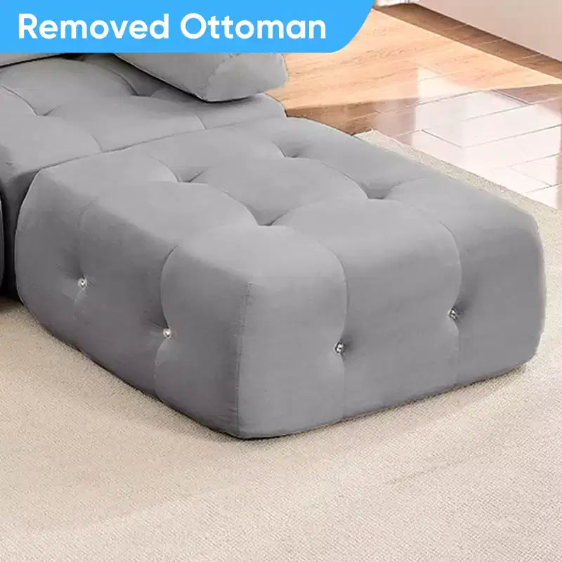Mjkone Canapé sectionnel modulaire en velours en forme de U avec ottomane combinable gratuitement, canapé convertible 4 places avec garniture à rivets