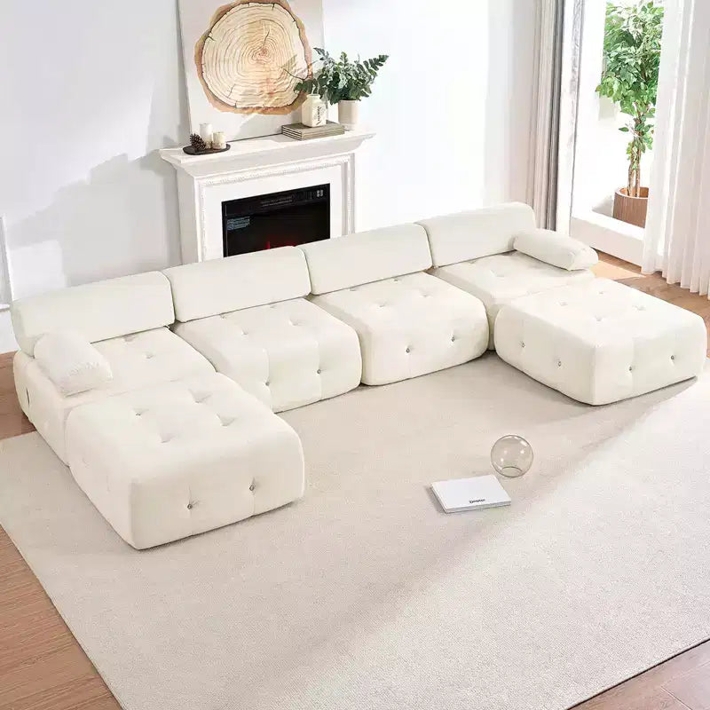 Mjkone Canapé sectionnel modulaire en velours en forme de U avec ottomane combinable gratuitement, canapé convertible 4 places avec garniture à rivets