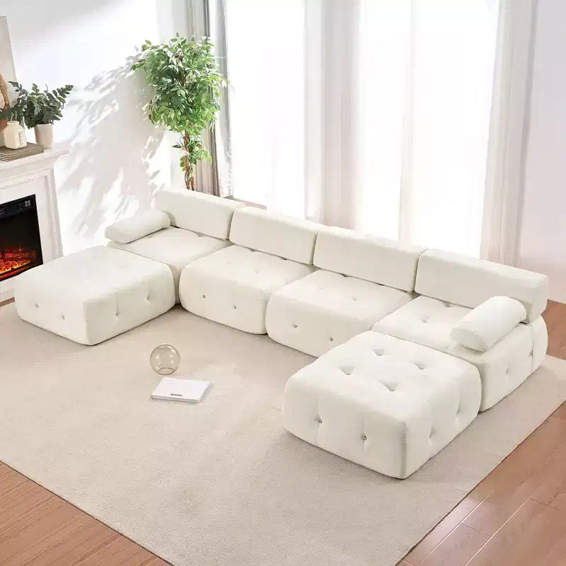 Mjkone Canapé sectionnel modulaire en velours en forme de U avec ottomane combinable gratuitement, canapé convertible 4 places avec garniture à rivets