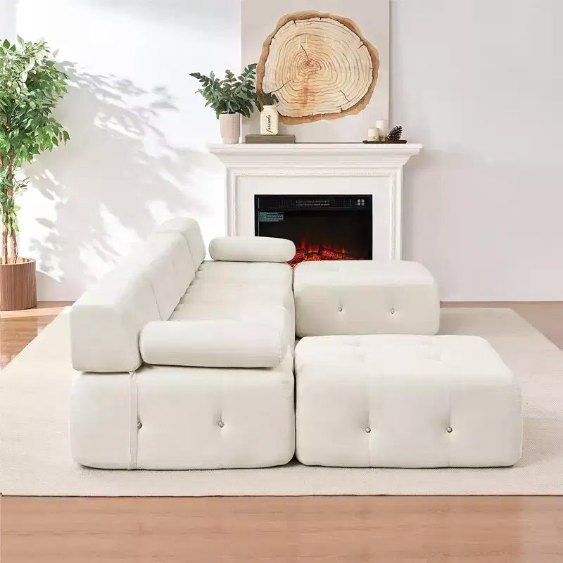 Mjkone Canapé sectionnel modulaire en velours en forme de U avec ottomane combinable gratuitement, canapé convertible 4 places avec garniture à rivets