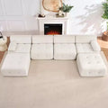 Mjkone U-Shaped Velvet Modular Sectional Sofa With free Combination Ottoman,Convertible 4-Seater Sofa with Rivet Trim