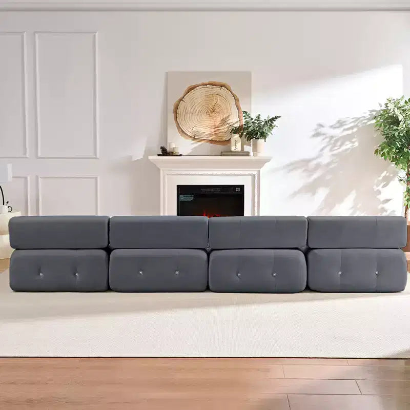 Mjkone Canapé d'angle en velours, canapé modulaire 4 places avec pouf, canapé convertible avec bordure cloutée